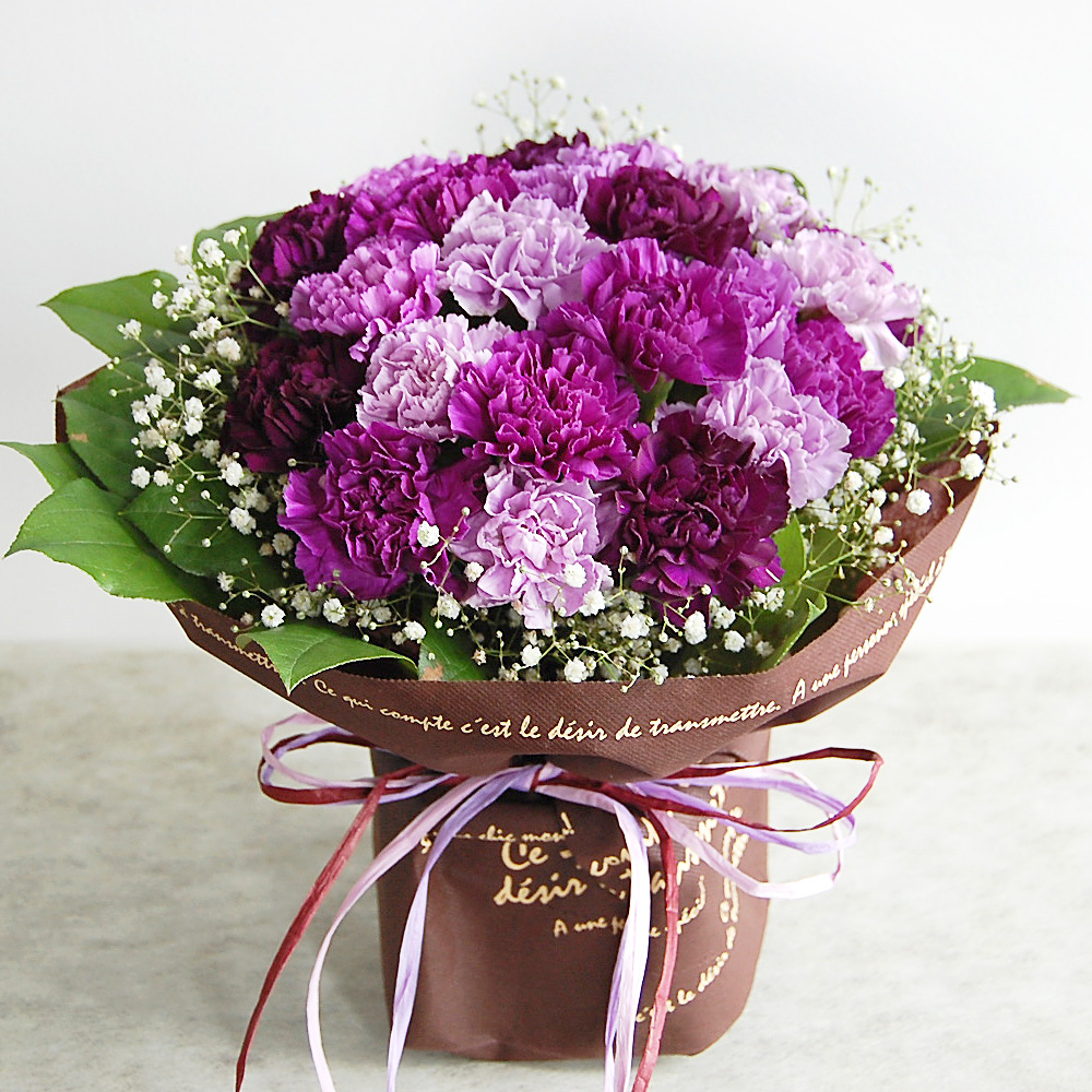 ムーンダストの花束Mサイズ（24本）母の日プレゼント 古希 喜寿 長寿のお祝い 誕生日 花 ギフト 花 プレゼント サントリーフラワーズ 紫のカーネーション
