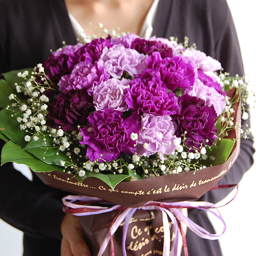 ムーンダストの花束Mサイズ（24本）母の日プレゼント 古希 喜寿 長寿のお祝い 誕生日 花 ギフト 花 プレゼント サントリーフラワーズ 紫のカーネーション